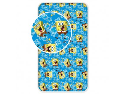 Bavlněné napínací prostěradlo  90x200 + 25 cm - Sponge Bob blue