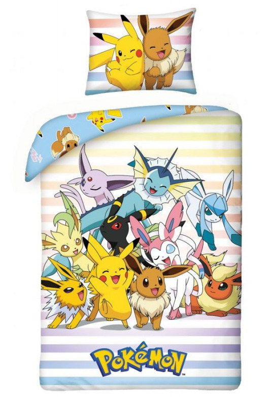 Halantex Bavlněné povlečení 140x200 + 70x90 cm - Pokémon - Pikachu a Eevee