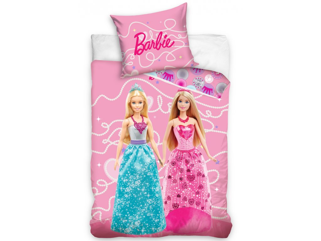 Carbotex Bavlněné povlečení 140x200 + 70x90 cm - Barbie Dvě princezny