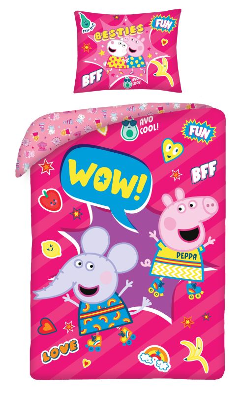 Halantex Bavlněné povlečení 140x200 + 70x90 cm - Prasátko Peppa Pig wow + VAK