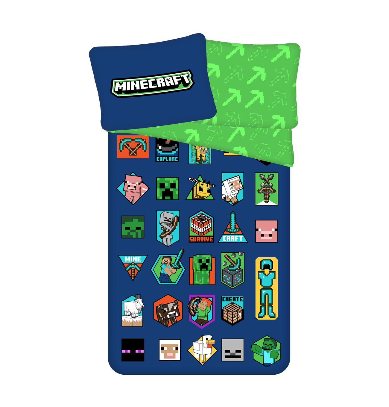 Jerry Fabrics Bavlněné povlečení 140x200 + 70x90 cm - Minecraft Badges