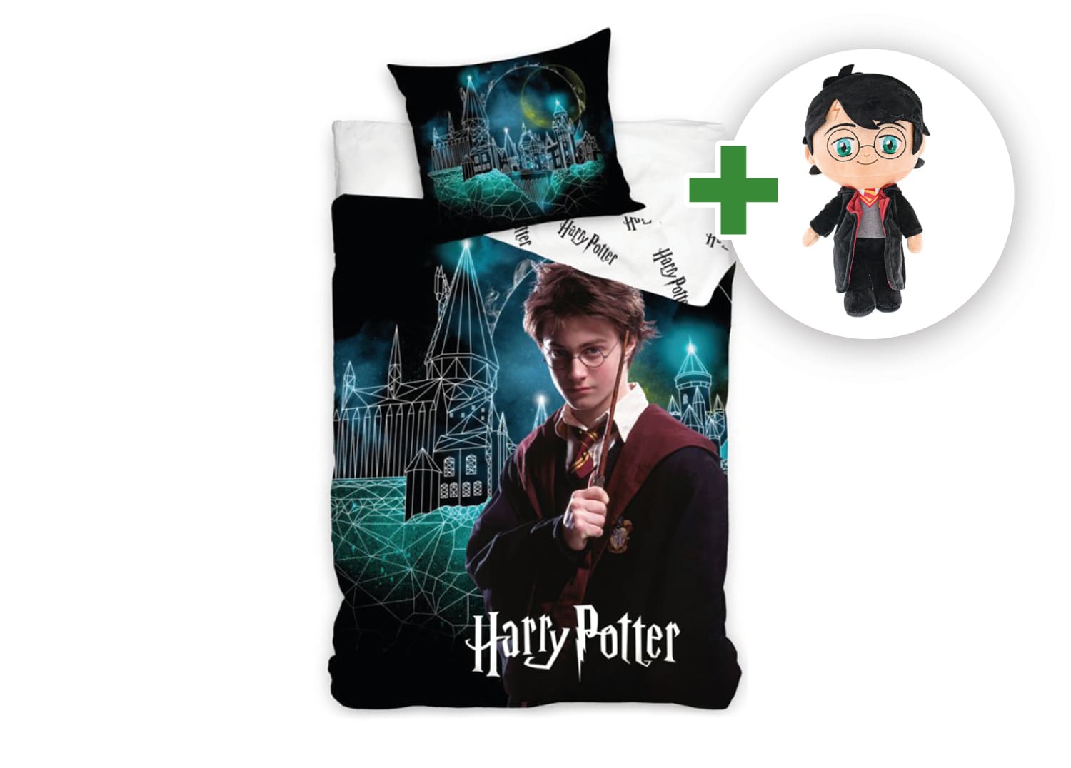 Levně Sada povlečení Harry Potter Kouzelné Bradavice + plyšová hračka Harry Potter