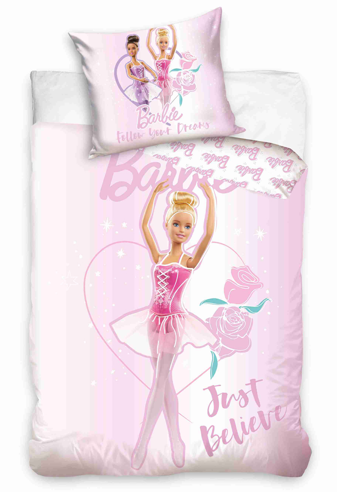 Levně Carbotex Bavlněné povlečení 140x200 + 70x90 cm - Barbie Baletka