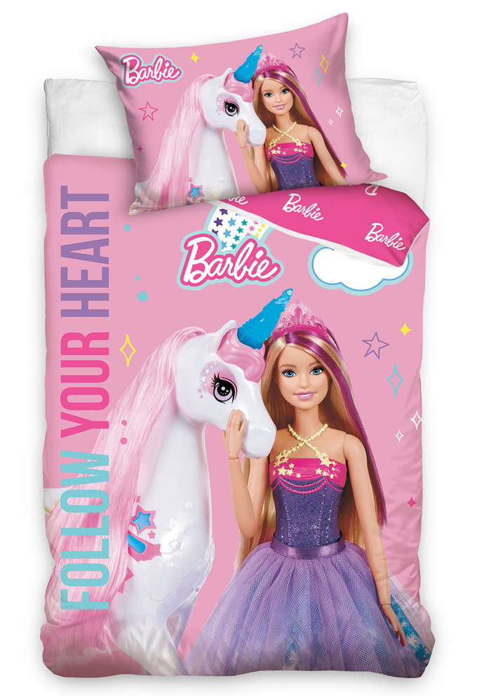 Levně Povlečení do postýlky 100x135 + 40x60 cm - Barbie a duhový jednorožec