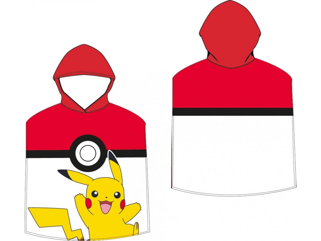 Levně Carbotex Dětské pončo 50x115 cm - Pokémon Pokéball a Pikachu