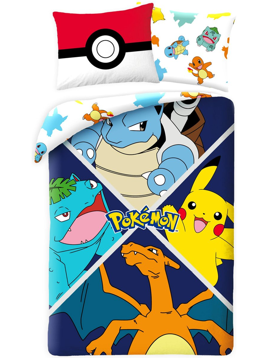 Halantex Povlečení z mikrovlákna 140x200 + 70x90 cm - Pokémon Charizard, Venusaur, Blastoise a Pikachu