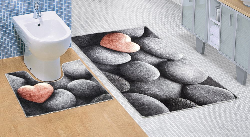 Kvalitex Dvoudílná koupelnová předložka 60x100 + 60x50 cm - Tmavé kameny 3D