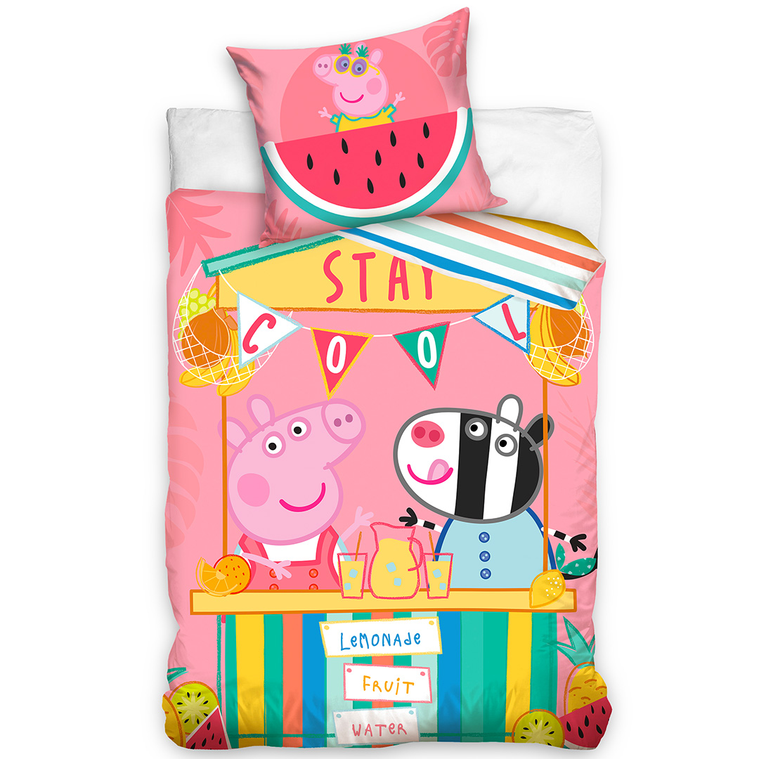 Carbotex Bavlněné povlečení 140x200 + 70x90 cm - Prasátko Peppa Limonádový stánek