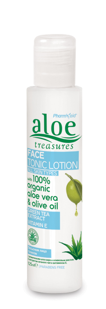 Aloe Treasures Pleťové tonikum s aloe vera, olivovým olejem a extraktem ze zeleného čaje (125 ml)