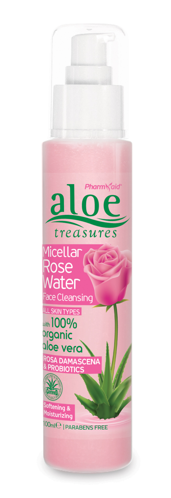 Aloe Treasures Čistící micelární voda s aloe vera a extraktem z růže (100 ml)