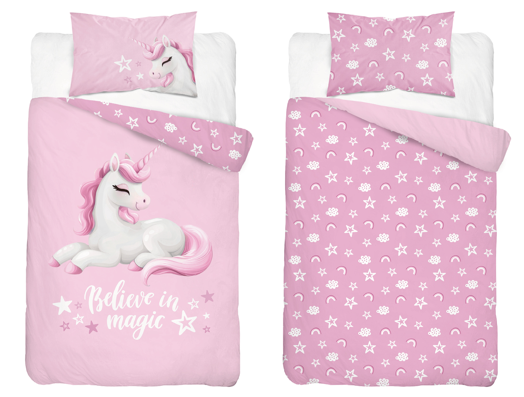 Detexpol Povlečení do postýlky 100x135 + 40x60 cm - Růžový jednorožec