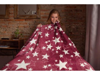 Mikroflanelová deka Hvězdy 150x200 cm vínová
