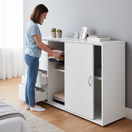 Prádelník 4 zásuvky + 2 dveře 1503 bílý