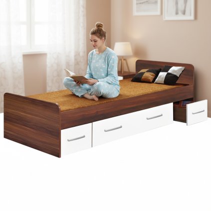 Jednolůžko se zásuvkami 60345 ořech bílá