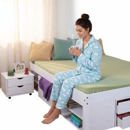 Multifunkční dvoulůžko KLASA bílé 140x200