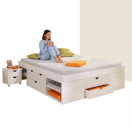 Multifunkční dvoulůžko KLASA bílé 180x200