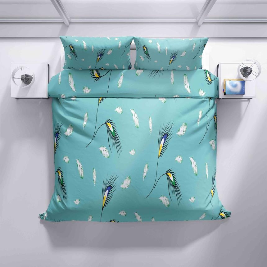 Levně Top textil Bavlněné povlečení Paví pírko 140x200, 70x90cm, tyrkysové