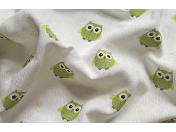 Látková plena s potiskem Sova zelená 70x70 cm