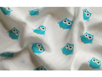 Látková plena s potiskem Sova tyrkysová 70x70 cm