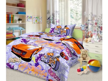 bavlnene detske povleceni auta fialova 0