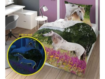 DETEXPOL Povlečení Kůň na louce svítící  Bavlna, 140/200, 70/80 cm