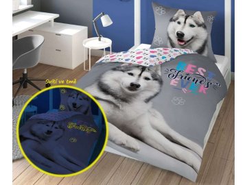 DETEXPOL Povlečení Husky svítící  Bavlna, 140/200, 70/80 cm