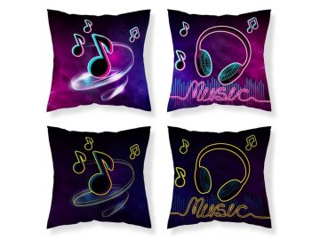 DETEXPOL Povlak na polštářek Music Noty svítící  Bavlna, 40/40 cm