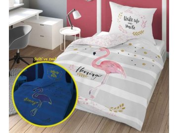 DETEXPOL Povlečení Plameňák svítící  Bavlna, 140/200, 70/80 cm