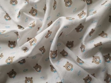 Látková Bambusová tetra plena s potiskem Méďa brýle  60% Bavlna, 40% Bambus, 70x70 cm