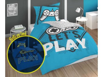 DETEXPOL Povlečení Play Game blue svítící  Bavlna, 140/200, 70/80 cm