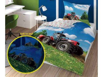 DETEXPOL Povlečení Traktor na louce svítící  Bavlna, 140/200, 70/80 cm