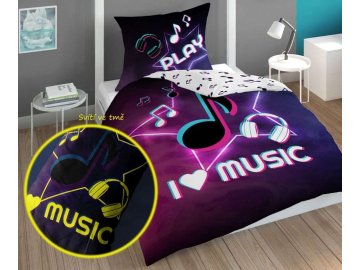 Povlečení I love Music svítící  Bavlna, 140x200, 70x80 cm