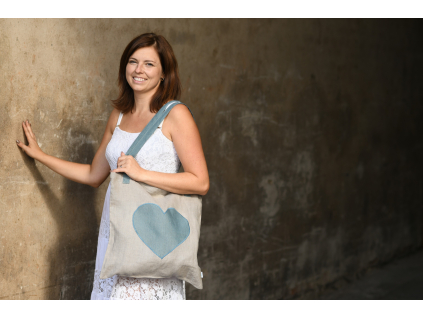 taška od srdce, dárkově baleno, nákupní taška ze lnu, 100% len, výrobek ze 100% lnu, dárkově zabalená nákupní taška