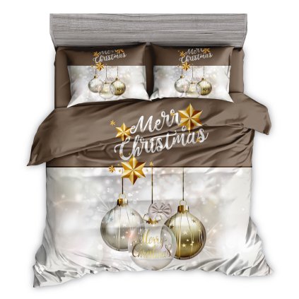 1079 vanocni povleceni 7dilna sada merry christmas 100 bavlna hnedo zlaty design 140 200 70 90 40 50 cm