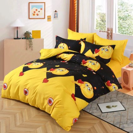 1112 povleceni 7dilna sada emoji love 100 bavlna zluto cerny design s usmevavymi emotikony 140 200 70 90 40 50 cm