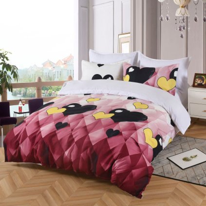 1115 povleceni 7dilna sada pink hearts 100 bavlna ruzovo cerny romanticky design se srdicky 140 200 70 90 40 50 cm