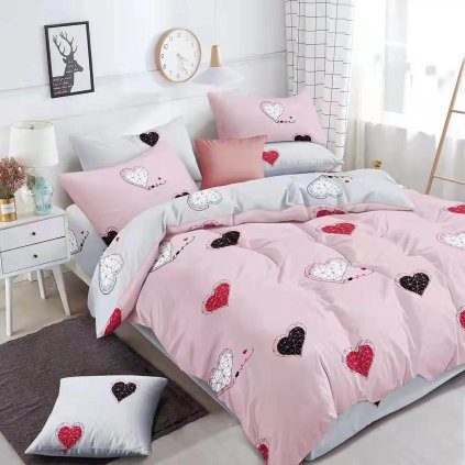 1148 povleceni 7dilna sada pink hearts 100 bavlna ruzovo sedy romanticky design se srdicky 140 200 70 90 40 50 cm