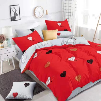 1151 povleceni 7dilna sada red hearts 100 bavlna cerveno sedy romanticky design se srdicky 140 200 70 90 40 50 cm