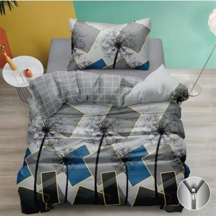 1217 bavlnene povleceni s motivem pampelisky sedo modry geometricky vzor 2dilna sada 140 200 70 90 cm zip