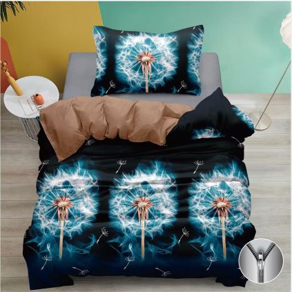 1235 bavlnene povleceni s motivem pampelisky cerne s modrym efektem 2dilna sada 140 200 70 90 cm zip