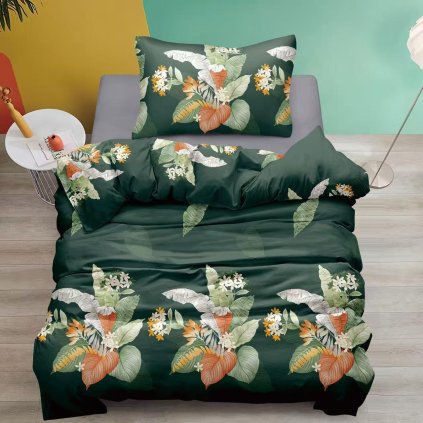 1238 bavlnene povleceni s tropickym motivem tmave zelene 2dilna sada 140 200 70 90 cm zip