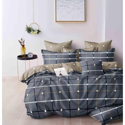 Bavlněné francouzské povlečení 200×220 + 2×70×90 – šedé s geometrickým vzorem