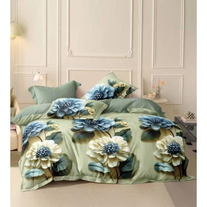 1253 francouzske povleceni 200 220 2 70 90 zelene s 3d kvetinovym vzorem