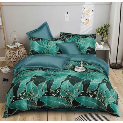 Francouzské povlečení 200×220 + 2×70×90 – zelené s tropickým listovým vzorem