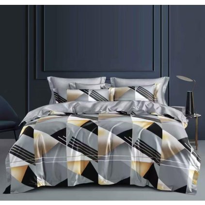 3dílná sada povlečení francouzské 200×220 + 2×70×90 – šedé s geometrickým vzorem
