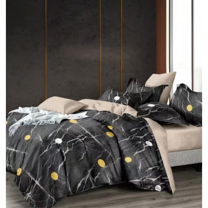 Ložní povlečení 3dílné 140×200 – Černé mramorové s puntíky
