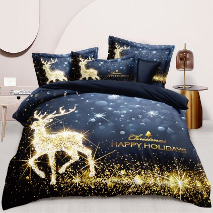 Vánoční povlečení 3dílné 140×200 – Zlatý jelen na noční obloze