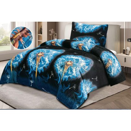 Mikroplyšové povlečení 140×200/70×90 – modré pampelišky, měkké a hřejivé, zapínání na zip
