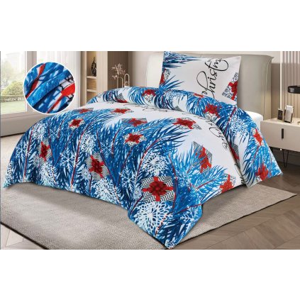 Flanelové povlečení 140×200 / 70×90 – hřejivé zimní povlečení se sněhovými vločkami, zapínání na zip