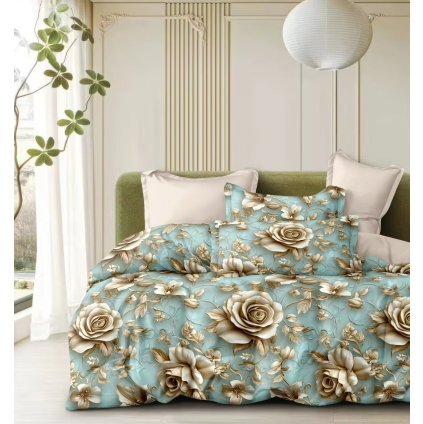 Bavlněné povlečení Mentolové růže 140×200 + 70×90 cm | 2dílná sada